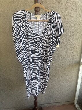 Michael Kors Black and White Zebra Midi Dress